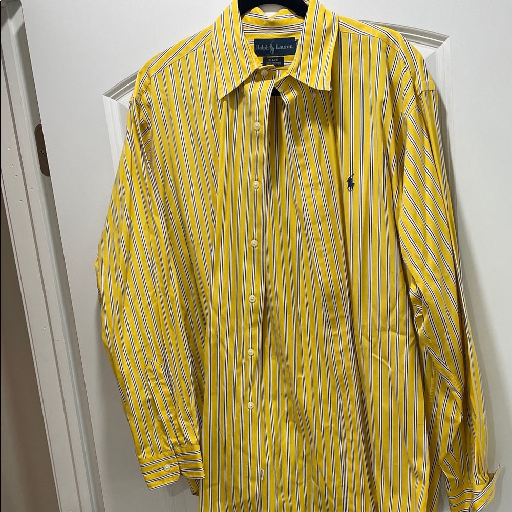 Polo by Ralph Lauren Men's Yellow and Blue Striped Shirt